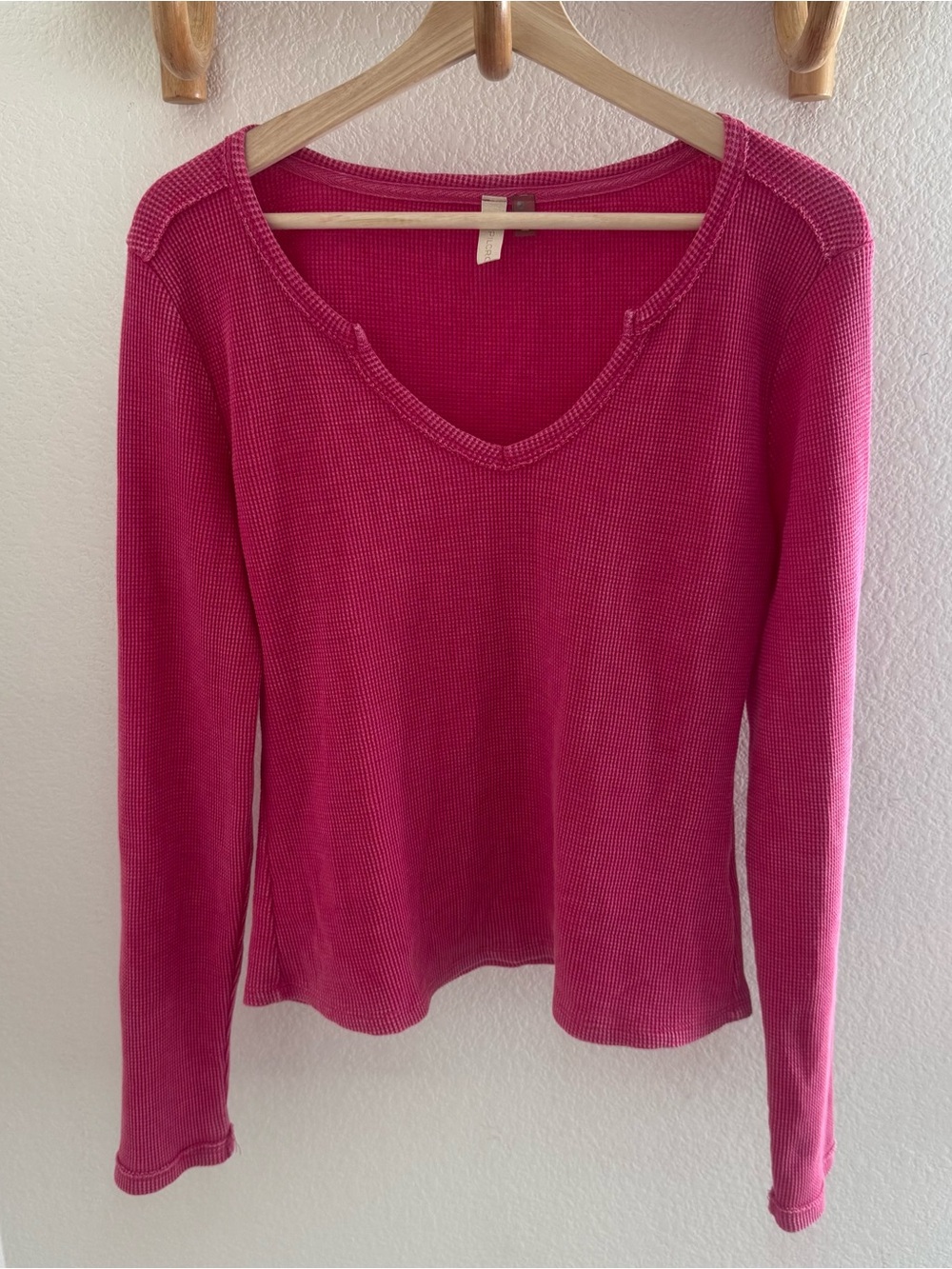 Pilcro Anthropologie Notched Neck waffle longe sleeve top Pink Granolagirl layer